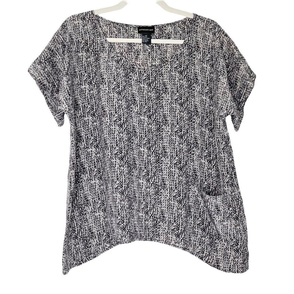 Central Park West Silk Top‎ Womens Size XS Black White Snake Print Shirt